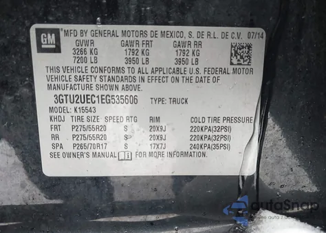 2014 GMC Sierra 1500 Sle z USA, uszkodzony, nr VIN 3GTU2UEC1EG535606